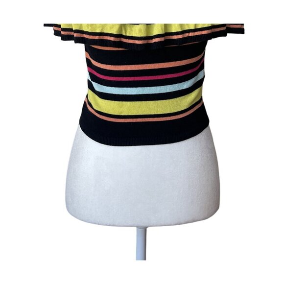 VTG Guess Y2K Cropped Top Small Multicolor Striped Rainbow Ruffle Coquette - Picture 3 of 10